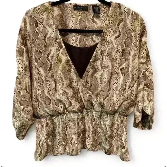 Apostrophe Petite Women's XL Snake Print Blouse Multicolor V-Neck - Picture 1 of 7